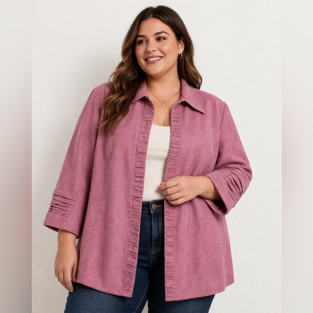 Dressbarn Mauve Pink Faux Suede Ruffle Front Jacket Women's 18/20‎